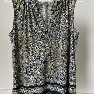 Tommy Hilfiger Gray and Black Sleeveless Wrap Blouse